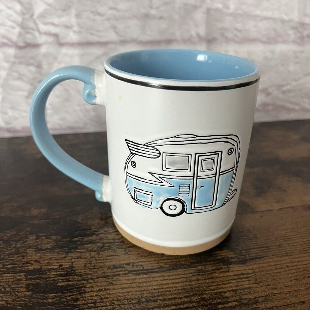 Happy Camping Travel Trailer Mug 16oz Blue Coffee Cup 2017 By: “I Love It”